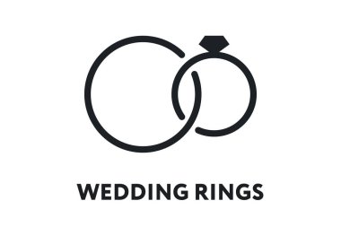 Düğün, evlilik, nişan elmas yüzük. Vektör düz çizgi kontur simgesini.