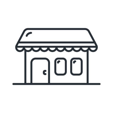 Mağaza Dükkanı bina cephe. Vektör düz çizgi kontur simgesini.