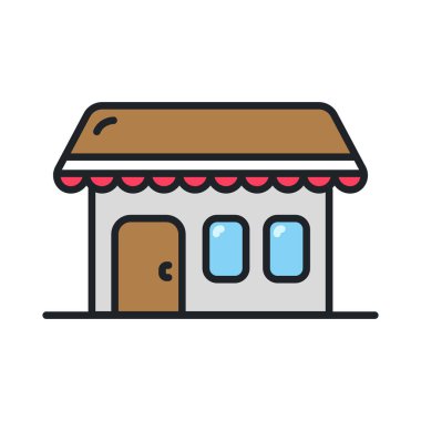 Mağaza Dükkanı bina cephe. Vektör düz çizgi kontur simgesini.