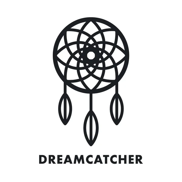 Dreamcatcher Indiska Etniska Fjäder Prydnad Vector Platt Linje Linjeikonen Dream — Stock vektor