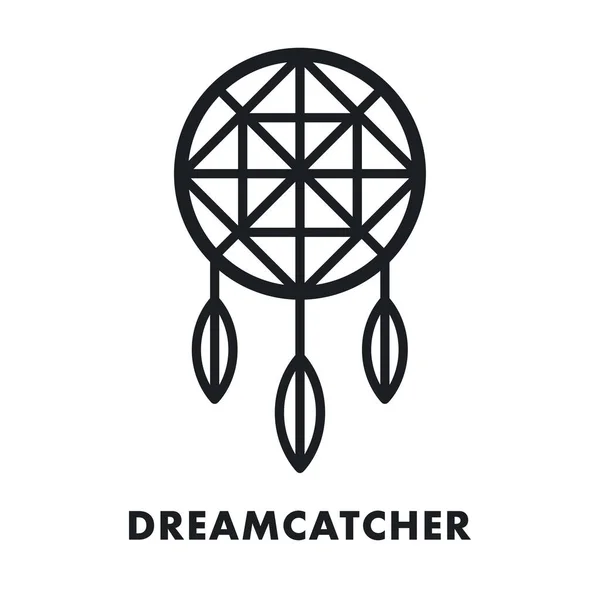 Dreamcatcher Indiska Etniska Fjäder Prydnad Vector Platt Linje Linjeikonen Dream — Stock vektor