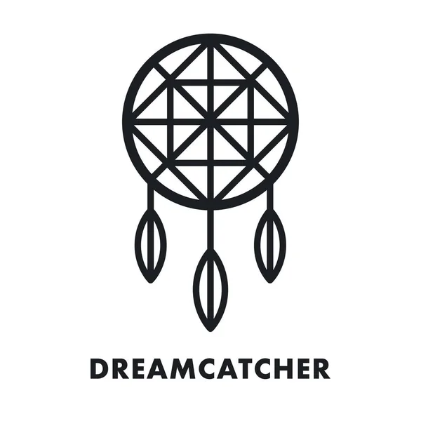 Dreamcatcher Indian Ethnic Feather Ornament Vector Flat Line Stroke Icon — Vetor de Stock