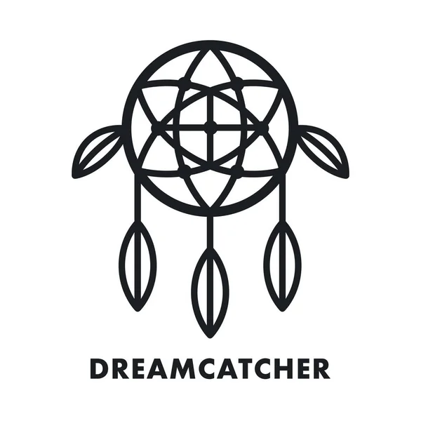 Dreamcatcher Indiska Etniska Fjäder Prydnad Vector Platt Linje Linjeikonen Dream — Stock vektor