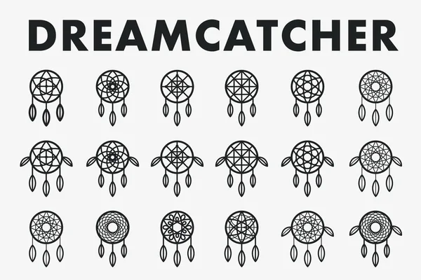 Dreamcatcher Indian Ethnic Feather Ornament Coleção Conjunto Ícones Curso Linha — Vetor de Stock