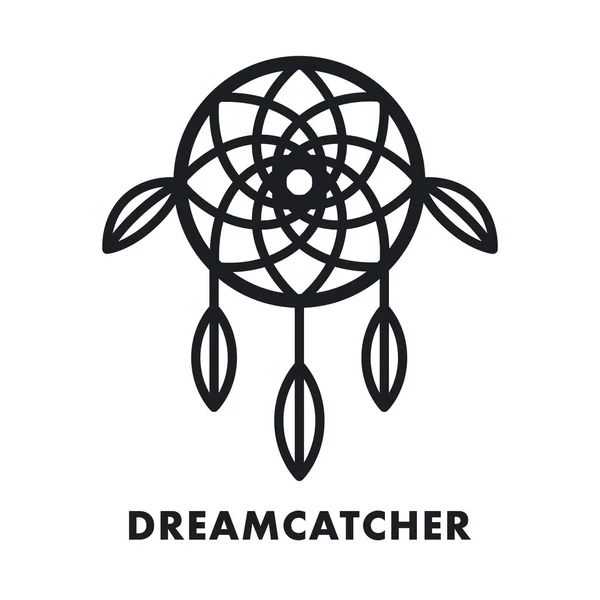 Dreamcatcher Indian Ethnic Feather Ornament Vector Flat Line Stroke Icon — Image vectorielle