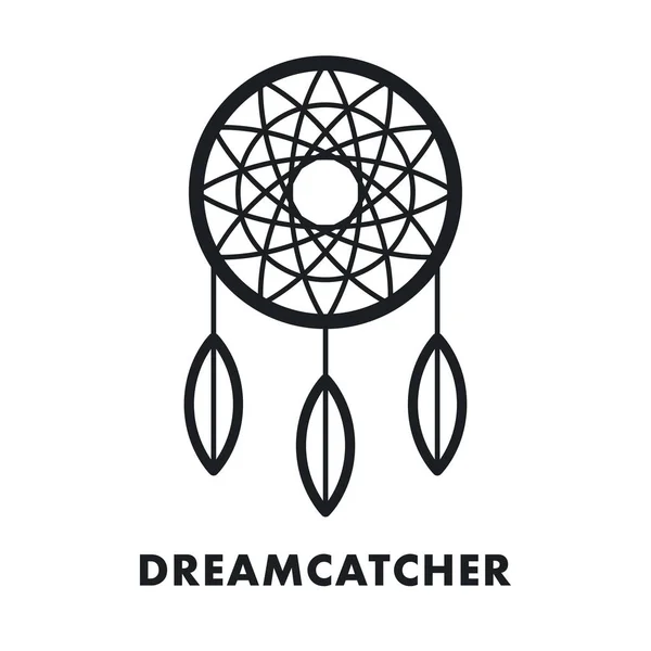 Dreamcatcher Indian Ethnic Feather Ornament Vector Flat Line Stroke Icon — Image vectorielle