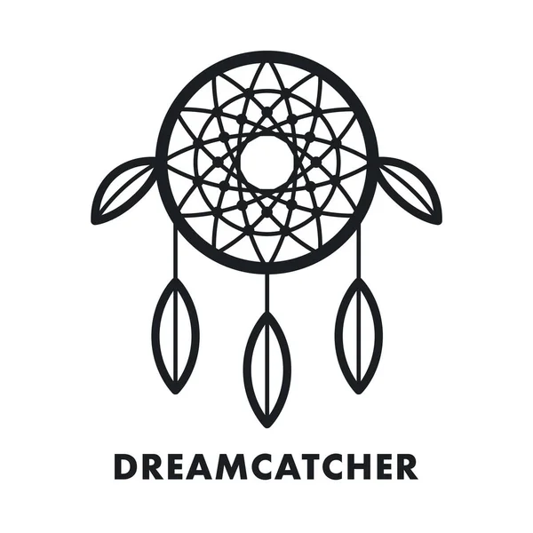 Dreamcatcher Indiska Etniska Fjäder Prydnad Vector Platt Linje Linjeikonen Dream — Stock vektor