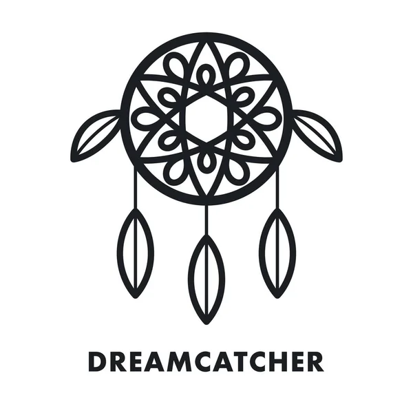 Dreamcatcher Indiska Etniska Fjäder Prydnad Vector Platt Linje Linjeikonen Dream — Stock vektor