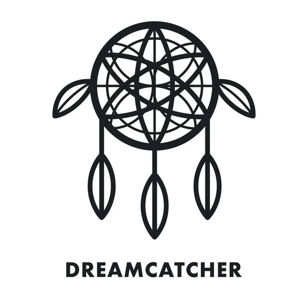 Dreamcatcher Indian Ethnic Feather Ornament Vector Flat Line Stroke Icon — Vetor de Stock