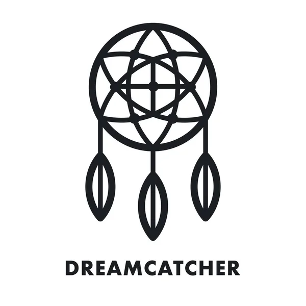 Dreamcatcher Indian Ethnic Feather Ornament Vector Flat Line Stroke Icon — Vetor de Stock