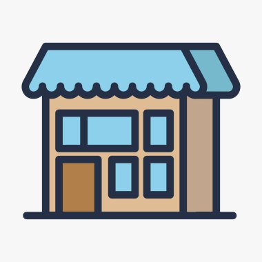 İki kat izometrik konut yapı ve ağaç. Vektör düz çizgi kontur simgesini.