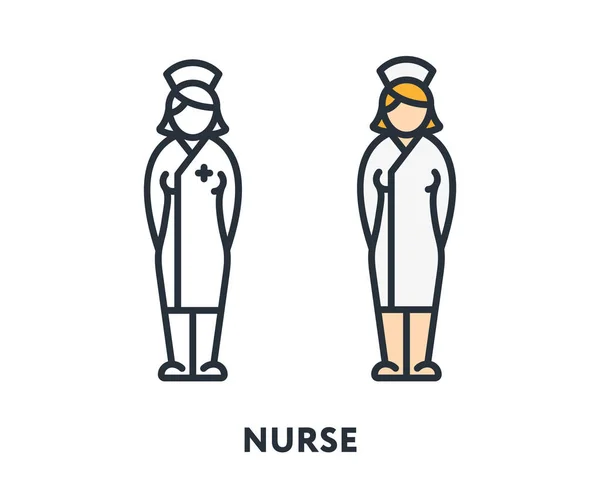 Mujer Médico Enfermera Mujer Chica Personaje Uniforme Vector Línea Plana — Vector de stock