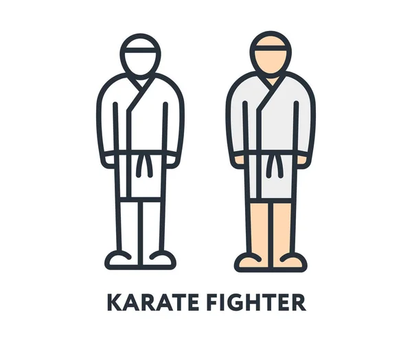 Karate Fighter Master Character Kimono Belt Vector Línea Plana Icono — Vector de stock