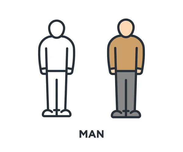 Hombre Adulto Guy Boy Caracter Body Jeans Cardigan Vector Línea — Vector de stock