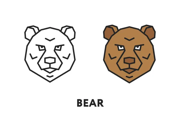 Bear Hoofd Gezicht Vector Platte Lijn Beroerte Pictogram — Stockvector