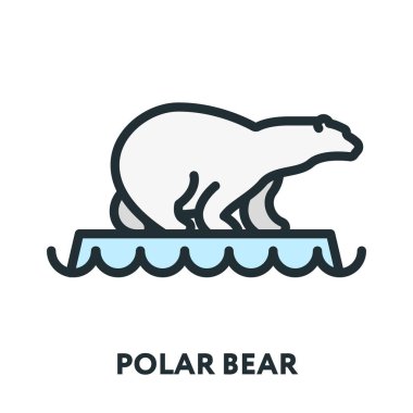 Buz vektör düz çizgi üzerinde kutup kutup ayısı simge kontur.