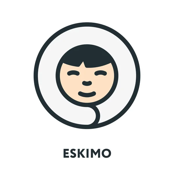 Eskimo Gezicht Vector Platte Lijn Beroerte Pictogram — Stockvector