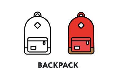 Sırt çantası sırt çantanı vektör düz çizgi kontur simgesini kamp
