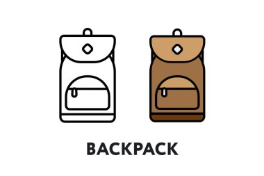 Sırt çantası sırt çantanı vektör düz çizgi kontur simgesini kamp