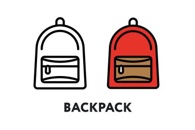 Sırt çantası sırt çantanı vektör düz çizgi kontur simgesini kamp