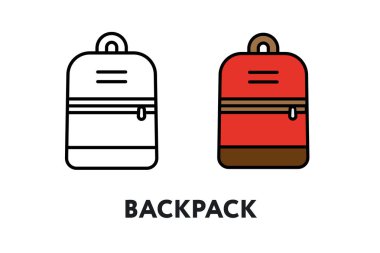 Sırt çantası sırt çantanı vektör düz çizgi kontur simgesini kamp