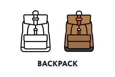 Sırt çantası sırt çantanı vektör düz çizgi kontur simgesini kamp