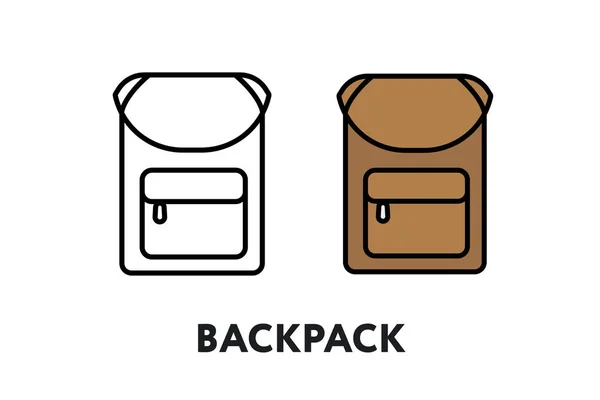 Mochila Camping Bag Rucksack Schoolbag Vector Flat Line Stroke Icon —  Vetores de Stock