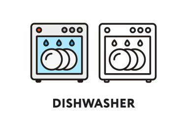 Bulaşık makinesi vektör düz çizgi kontur simgesini