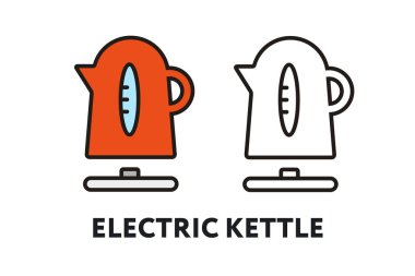 Kırmızı su ısıtıcısı vektör düz çizgi kontur simgesini