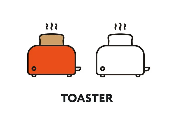 Roter Toaster Brot Vektor Flache Linie Striche Symbol — Stockvektor