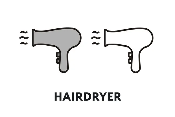 Hairdryer Vector Flat Line Stroke Icon — Stock Vector