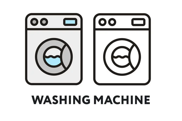 Waschmaschine Wäsche Vektor Flache Linie Striche Symbol — Stockvektor