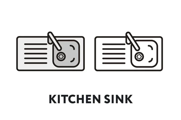 Cocina Fregadero Top Viewvector Flat Line Stroke Icon — Vector de stock