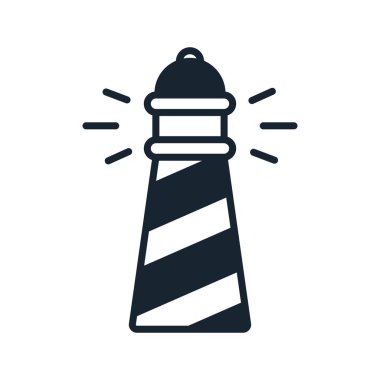 Deniz feneri Beacon deniz ışık işareti vektör düz çizgi kontur simgesini