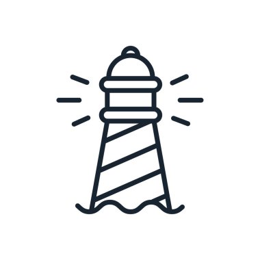 Deniz feneri Beacon deniz ışık işareti vektör düz çizgi kontur simgesini