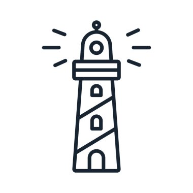 Deniz feneri Beacon deniz ışık işareti vektör düz çizgi kontur simgesini