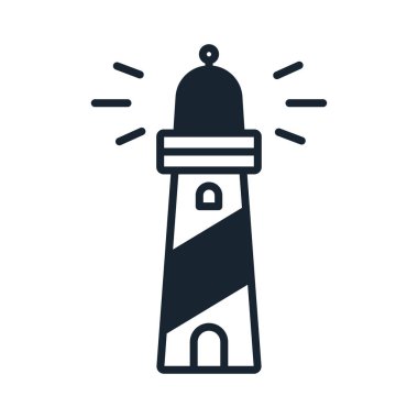 Deniz feneri Beacon deniz ışık işareti vektör düz çizgi kontur simgesini
