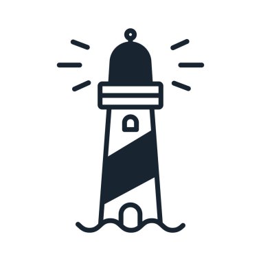 Deniz feneri Beacon deniz ışık işareti vektör düz çizgi kontur simgesini