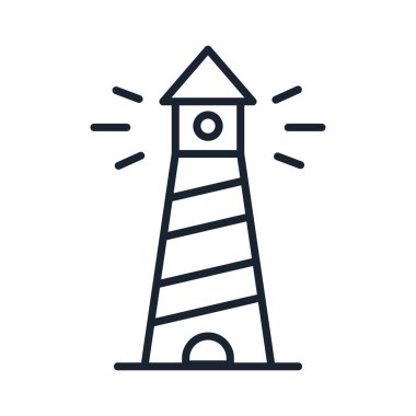 Deniz feneri Beacon deniz ışık işareti vektör düz çizgi kontur simgesini