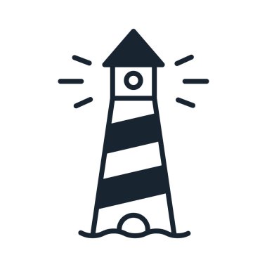 Deniz feneri Beacon deniz ışık işareti vektör düz çizgi kontur simgesini