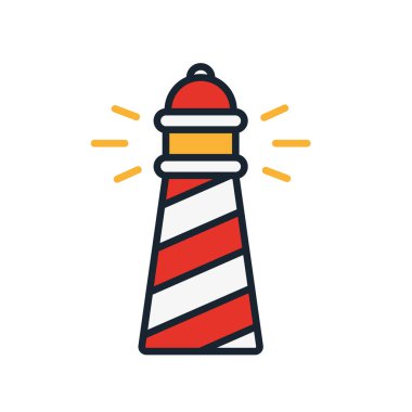 Deniz feneri Beacon deniz ışık işareti vektör düz çizgi kontur simgesini