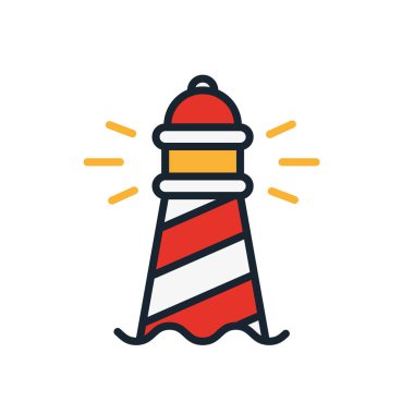 Deniz feneri Beacon deniz ışık işareti vektör düz çizgi kontur simgesini