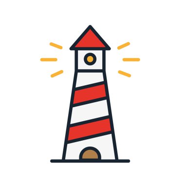 Deniz feneri Beacon deniz ışık işareti vektör düz çizgi kontur simgesini
