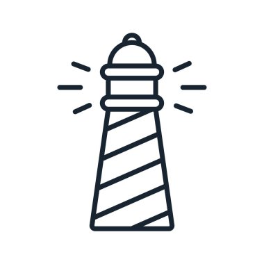 Deniz feneri Beacon deniz ışık işareti vektör düz çizgi kontur simgesini