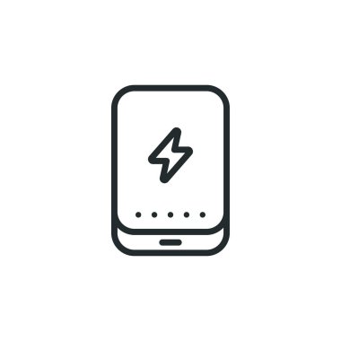 Güç banka pil telefon Chargervector düz çizgi kontur simgesini