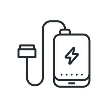 Güç banka pil telefon Chargervector düz çizgi kontur simgesini