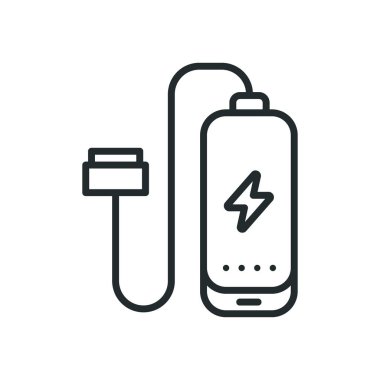 Güç banka pil telefon Chargervector düz çizgi kontur simgesini