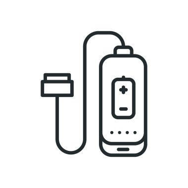 Güç banka pil telefon Chargervector düz çizgi kontur simgesini