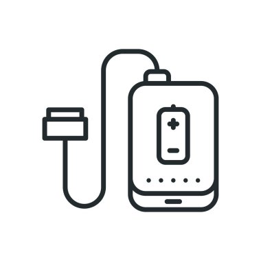 Güç banka pil telefon Chargervector düz çizgi kontur simgesini