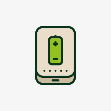 Güç banka pil telefon Chargervector düz çizgi kontur simgesini